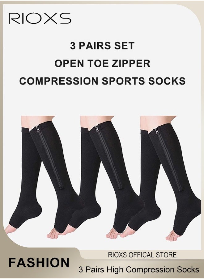 RIOXS 3 Pairs High Compression Socks for Mens and Womens Support Circulation Recovery Athletic Fit Running Splints Flight Travel Boost Endurance Protection Achilles Tendon  - Image 1