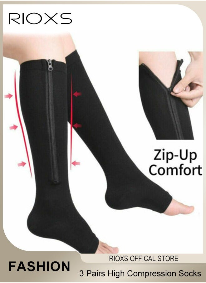 RIOXS 3 Pairs High Compression Socks for Mens and Womens Support Circulation Recovery Athletic Fit Running Splints Flight Travel Boost Endurance Protection Achilles Tendon  - Image 2