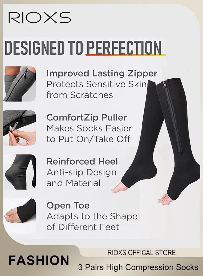 3 Pairs High Compression Socks for Mens and Womens Support Circulation Recovery Athletic Fit Running Splints Flight Travel Boost Endurance Protection Achilles Tendon