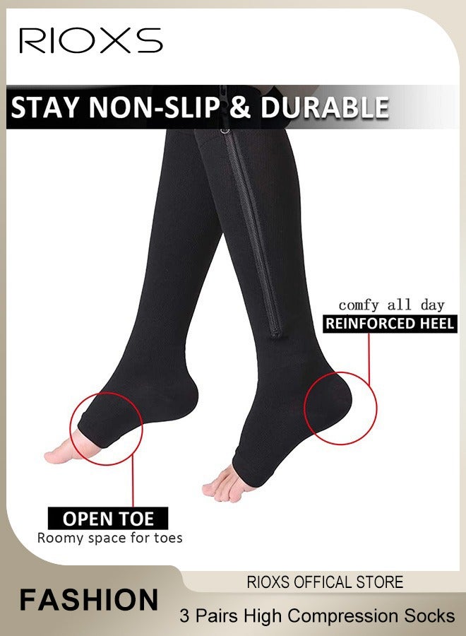3 Pairs High Compression Socks for Mens and Womens Support Circulation Recovery Athletic Fit Running Splints Flight Travel Boost Endurance Protection Achilles Tendon