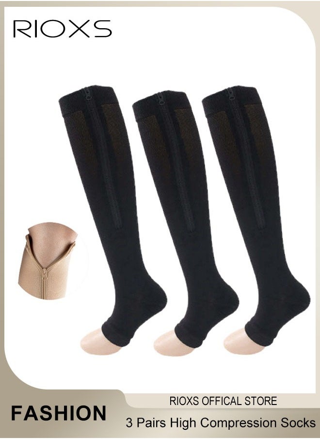 RIOXS 3 Pairs High Compression Socks for Mens and Womens Support Circulation Recovery Athletic Fit Running Splints Flight Travel Boost Endurance Protection Achilles Tendon  - Image 3