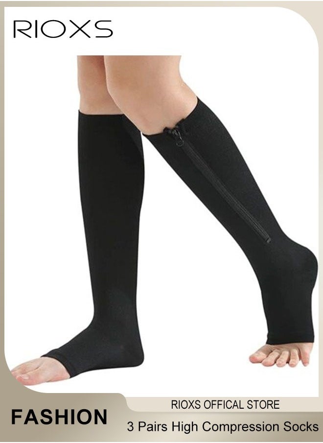 RIOXS 3 Pairs High Compression Socks for Mens and Womens Support Circulation Recovery Athletic Fit Running Splints Flight Travel Boost Endurance Protection Achilles Tendon  - Image 5