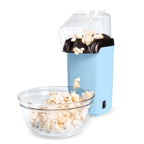 Tasty Hot Air Popcorn Popper Healthy and Delicious Popcorn in Minutes Fast and EasytoUse BuiltIn Measuring Cup and Butter Warmer 8 Cups Blue
