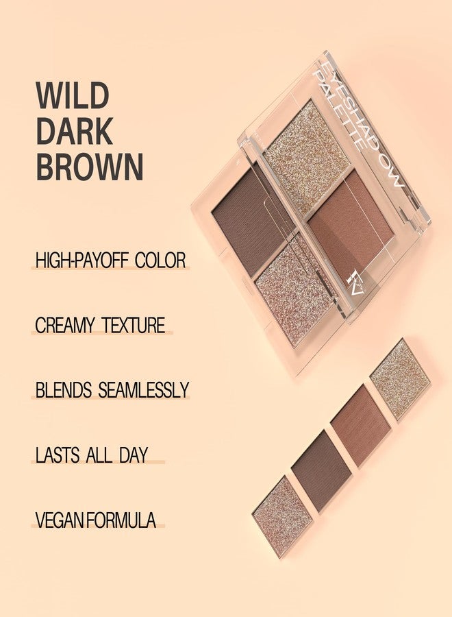 FV لوحة ظلال العيون بتشطيب طبيعي FV، 4 درجات غير لامعة ومعدنية عالية الصبغة، لوحة مكياج ظلال العيون طويلة الأمد، مقاومة للتجاعيد، مكياج عيون قابل للدمج (بني داكن) - Image 5