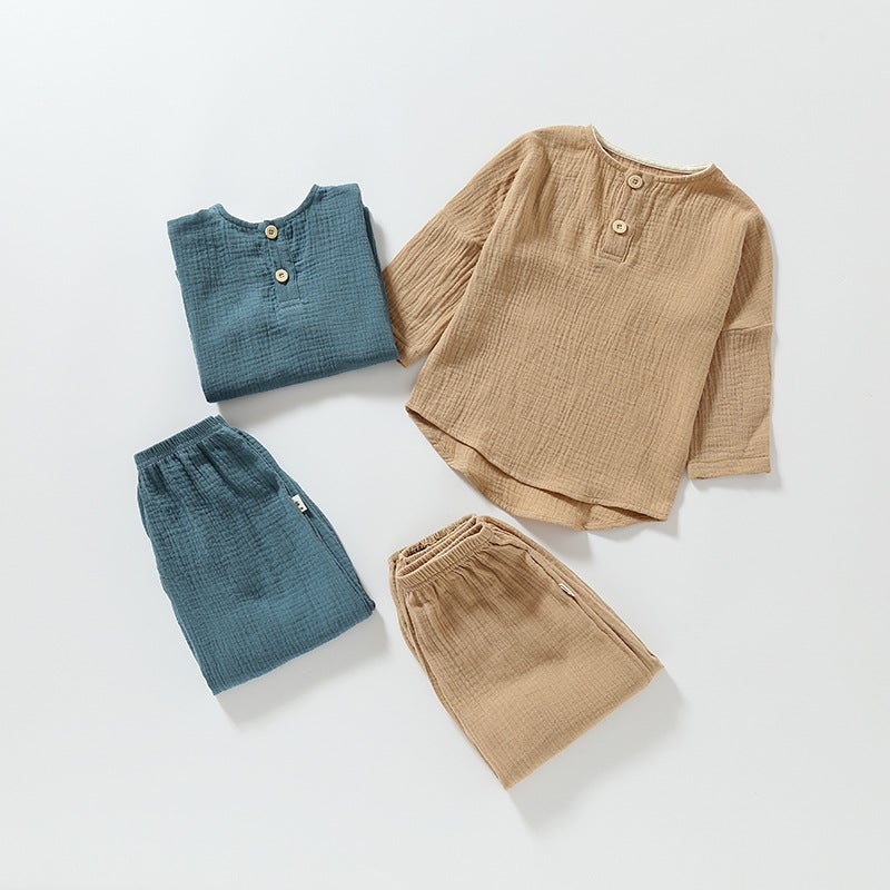 Baby''s Long Sleeve suit Cotton Gauze Thin Boys and Girls Baby''s Spring and Autumn Children''s Clothes Children''s Trousers Breathable - Image 2