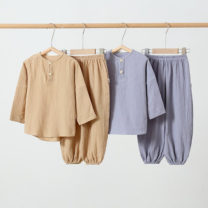 Baby''s Long Sleeve suit Cotton Gauze Thin Boys and Girls Baby''s Spring and Autumn Children''s Clothes Children''s Trousers Breathable - Image 4