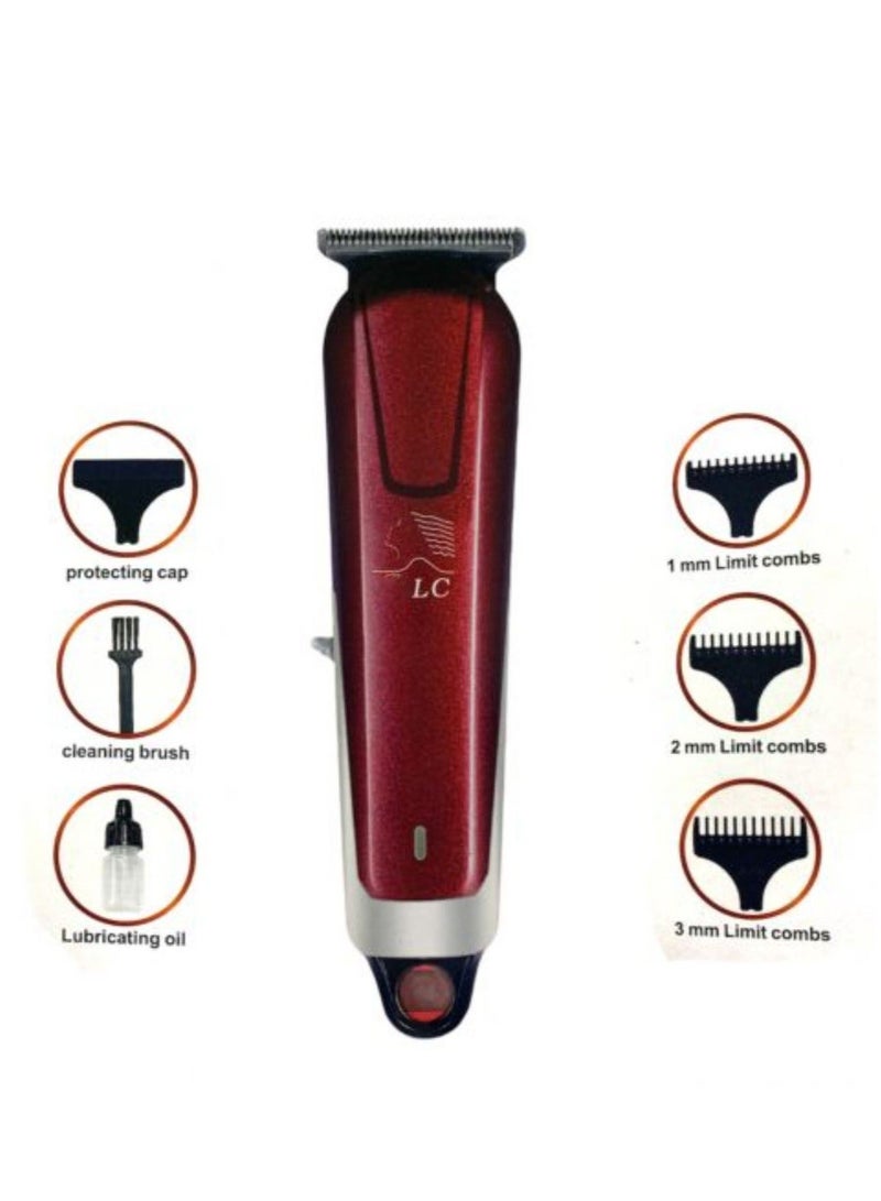 ال سي ماكينة تشذيب شعر كهربائية بشفرة ستانلس ستيل – ماكينة حلاقة وتشذيب لاسلكية مع أمشاط تحديد - Image 1