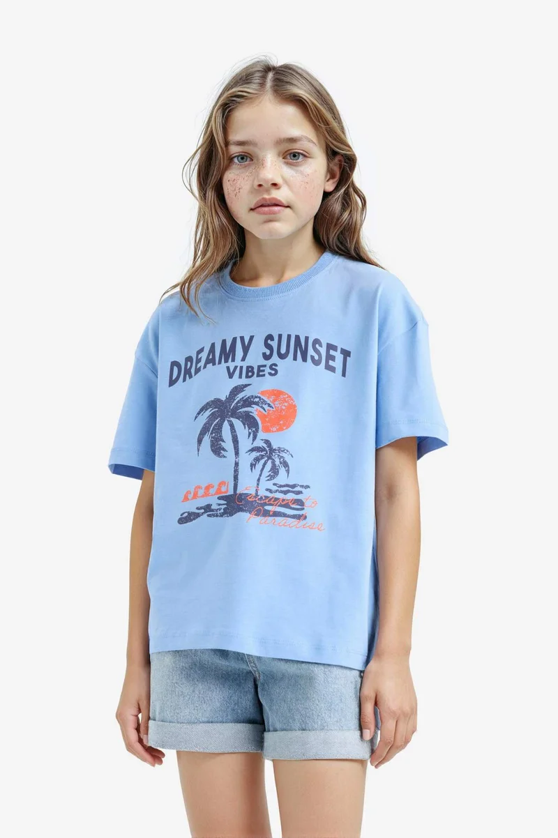 ديفاكتو Girl Relax Fit Crew Neck Short Sleeve T-Shirt