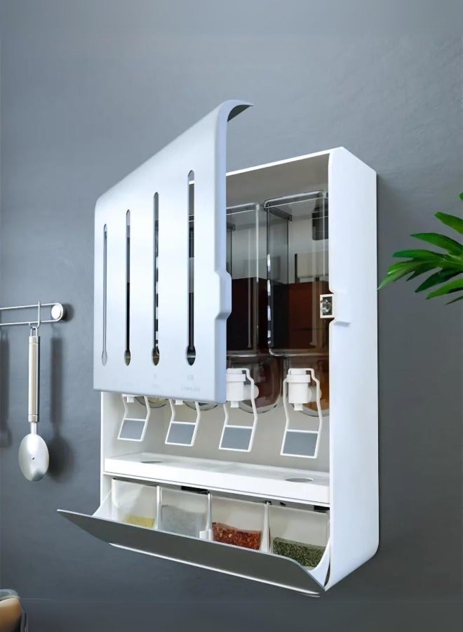 شي ون منظم وموزع زيوت رف مطبخ مثبت على الحائط ، صندوق تخزين بهارات متعدد الوظائف بدون ثقب صندوق توابل ، سعة عالية - Image 1