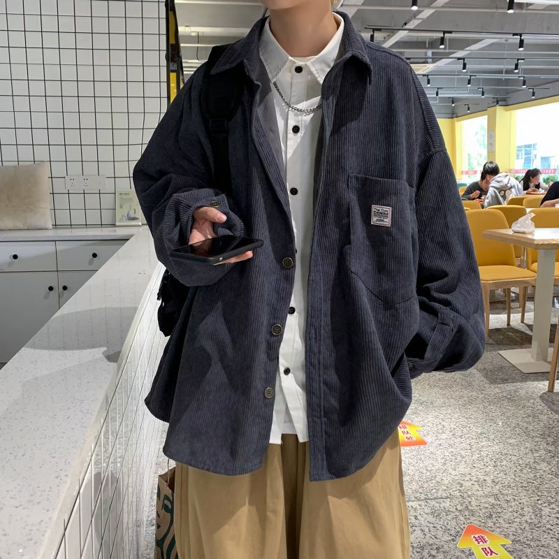 Spring and Autumn waffle heavy texture shirt mens Japanese fashion brand workwear shirt long sleeve loose plus size casual jacket 8031 Black  - Image 1