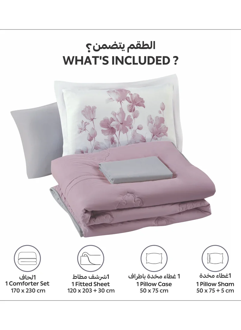 Donetella Bedding Comforter Set, Single Size Fits 120x200 cm - 4-Pcs Digital Print Quilted Bed Set, Microfiber Fabric - 1 Comforter, 1 Fitted Sheet, 1 Pillowcase And  1 Pillow Sham
