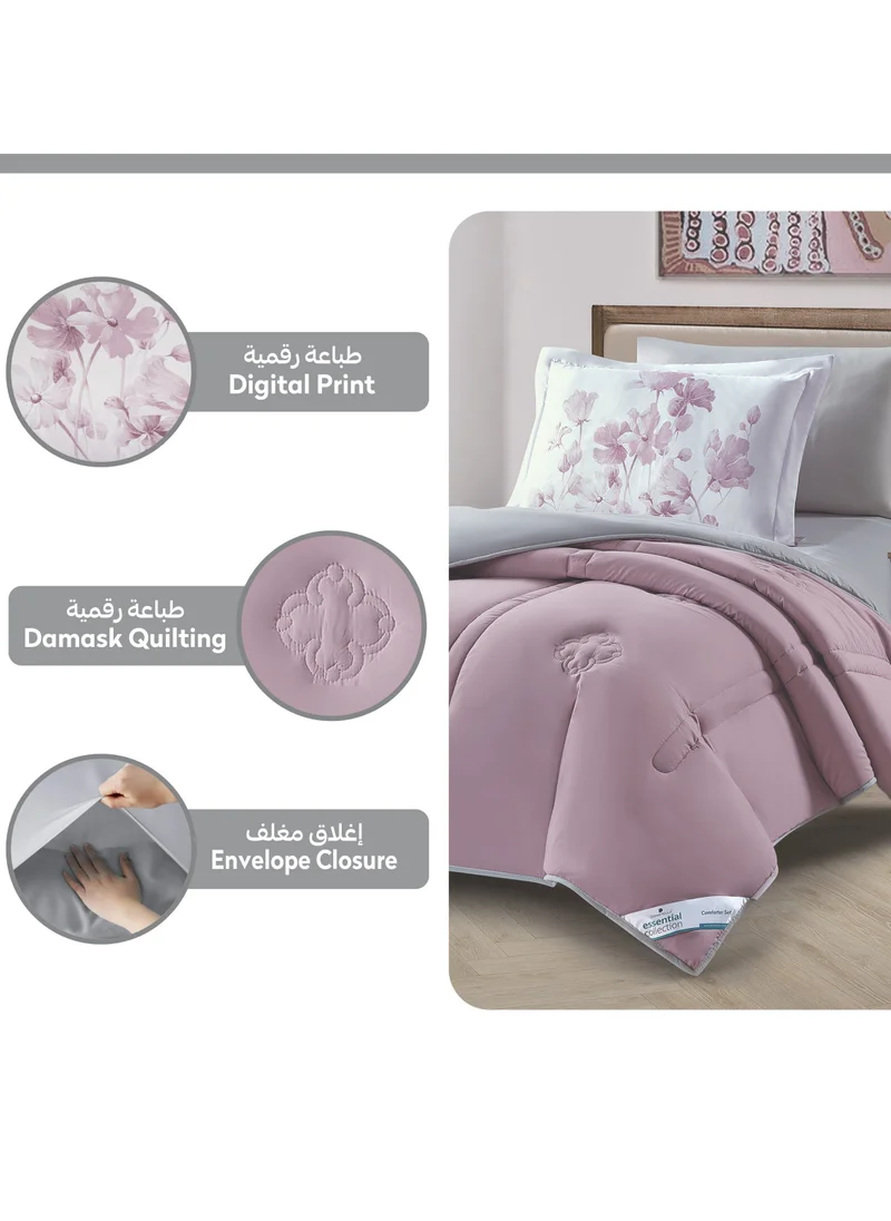 Donetella Bedding Comforter Set, Single Size Fits 120x200 cm - 4-Pcs Digital Print Quilted Bed Set, Microfiber Fabric - 1 Comforter, 1 Fitted Sheet, 1 Pillowcase And  1 Pillow Sham