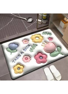 3D soft bathroom mat for slipping, shock absorption, made of compressed rubber, water absorption, available in multiple colors and shapes.