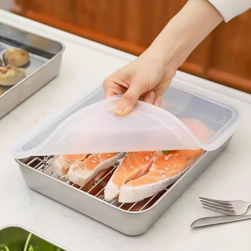 WOX MOX WOX MOX Stainless Steel Food Storage Container with LidsOven Tray Pan Stainless Steel Rectangle Plate with Lid Perfect for Baking CookingPack of 1  - Image 1