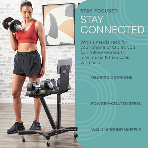 Lifepro Adjustable Dumbbell Stand Rack - Compatible with PowerFlow Plus, PowerUp Plus, and for More Brands- Phone Holder, featured Castors - Home Gym Storage and Convenient Strength Training - Image 5