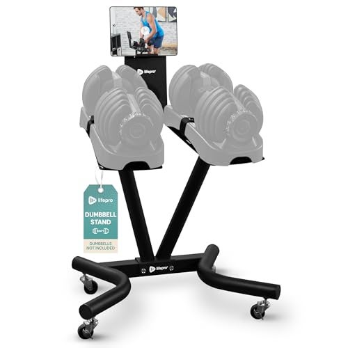 Lifepro Adjustable Dumbbell Stand Rack - Compatible with PowerFlow Plus, PowerUp Plus, and for More Brands- Phone Holder, featured Castors - Home Gym Storage and Convenient Strength Training - Image 1