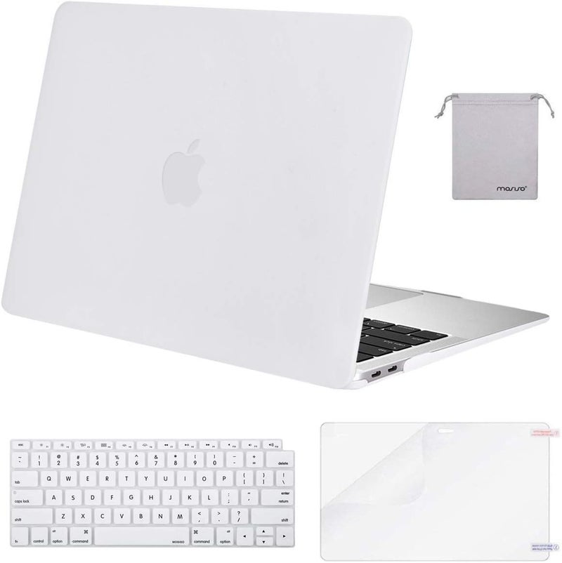 موسيسو غلاف MacBook Air مقاس 13 بوصة إصدار 2018 A1932 بشاشة ريتينا، غلاف بلاستيكي صلب وغطاء لوحة مفاتيح وواقي شاشة وحقيبة تخزين متوافق فقط مع أحدث جهاز MacBook Air 13، أبيض - Image 1
