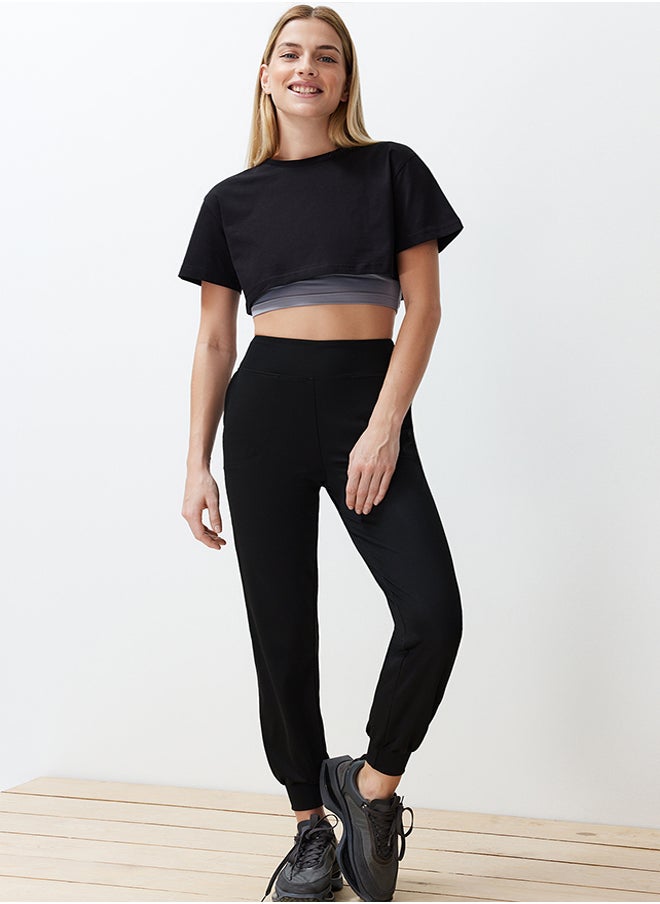 trendyol Black Diving/Scuba Fabric Comfort Fit Knitted Sports Sweatpants THMSS24EA00001  - Image 2