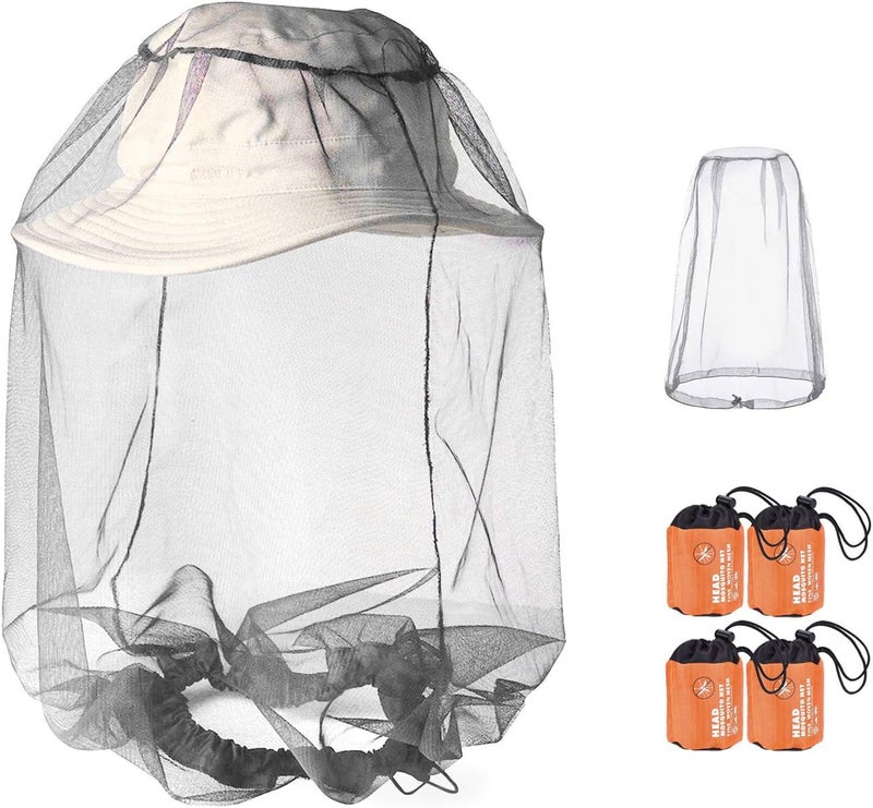 Phogary PHOGARY 4 Pack Mosquito Head Net Mesh Protective Cover, Soft Durable Heavy-Duty Fly Gnats Screen Protection for Any Outdoor Lover, Hat Net mesh with Carry Bag 