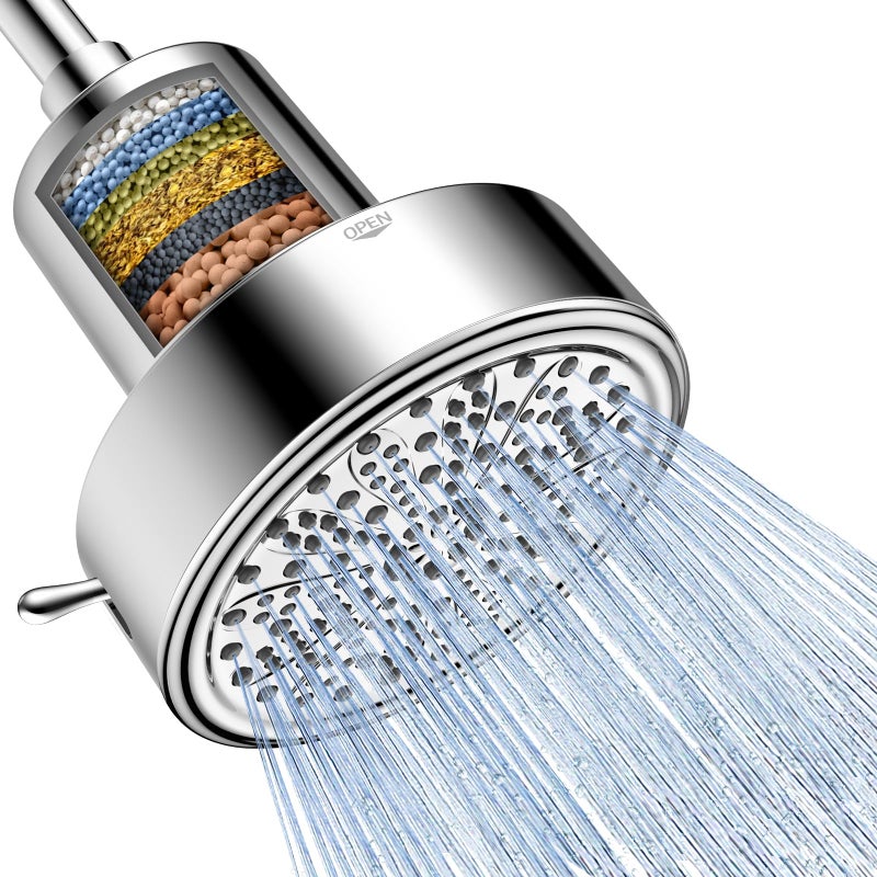 FEELSO Filtered Shower Head, High Pressure 6 Spray Modes Shower Head with Filters for Hard Water Remove Chlorine, Improves Skin & Hair, Rain Showerhead with One-Click Filter Change Design - Image 1