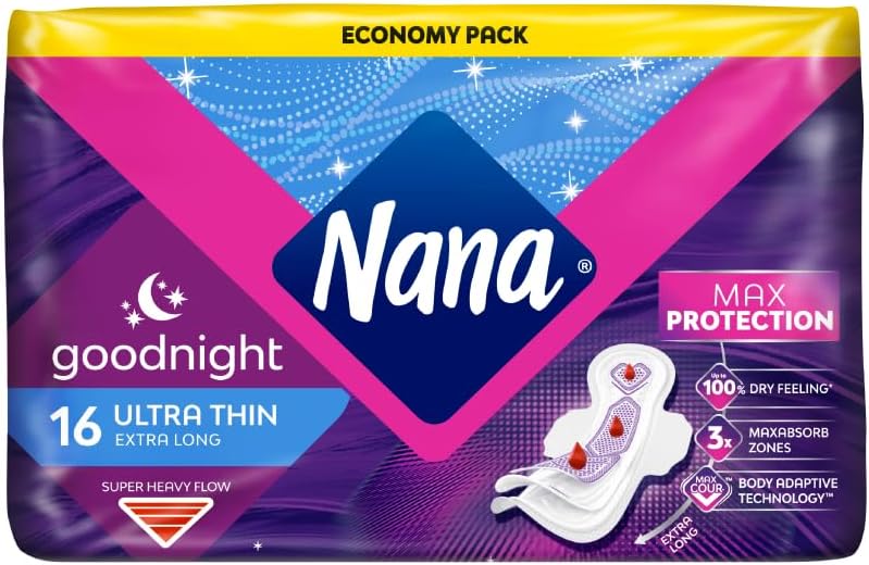 Nana فوط صحية نانا الترا جود نايت مع أجنحة، 16 قطعة - تدفق ثقيل جداً - Image 1