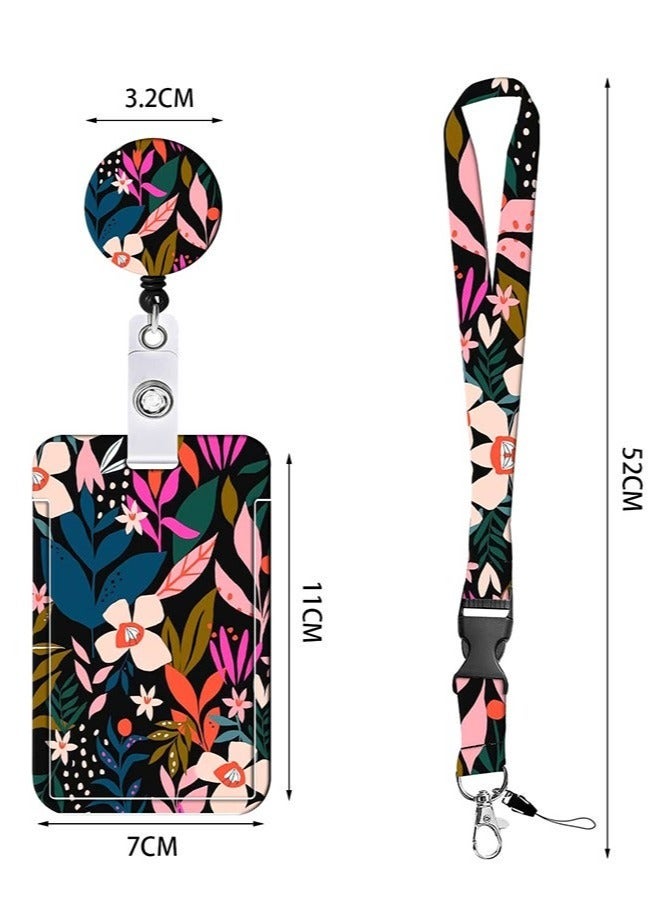 Generic Waterproof Vertical Clear ID Card Holder with Lanyard, Retractable Badge Holders Reels with Lanyards Adjustable, for Work Women Kids Teacher Nurses Doctor Student (Pink Flower)  - Image 2