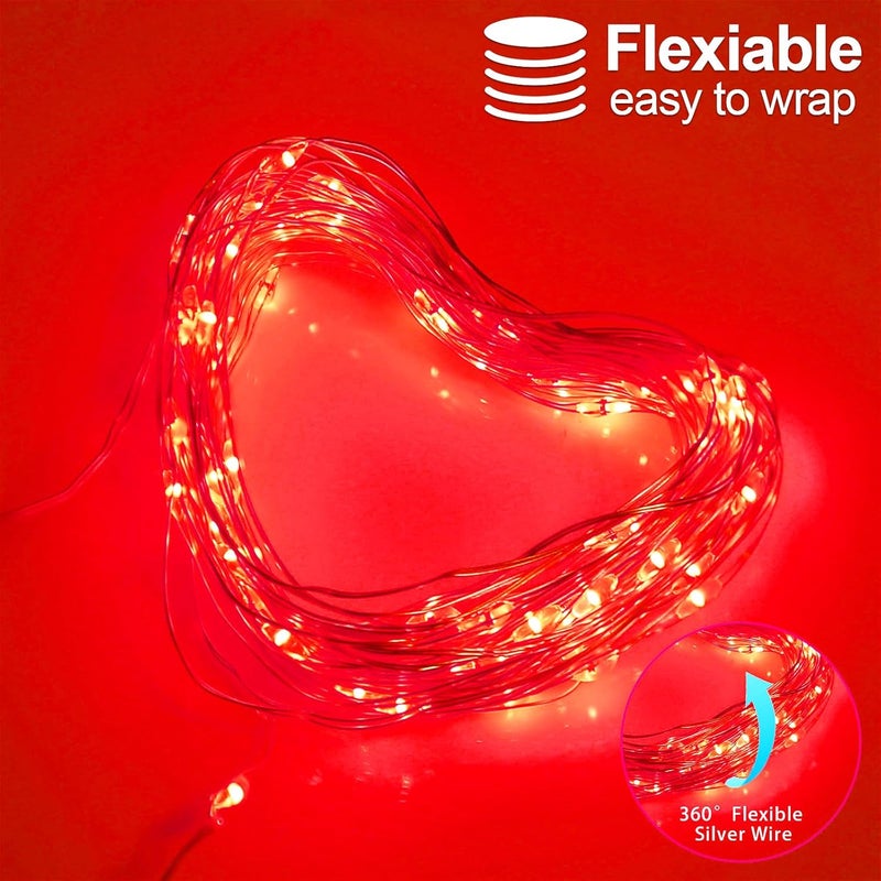 YAOZHOU Christmas Decorations Red Fairy String Lights, Battery Operated with Timer, 2 Pack Total 33FT 100 Led Mini Battery Powered Twinkle Mason Jar Waterproof Firefly Lights DIY Party Halloween - Image 3