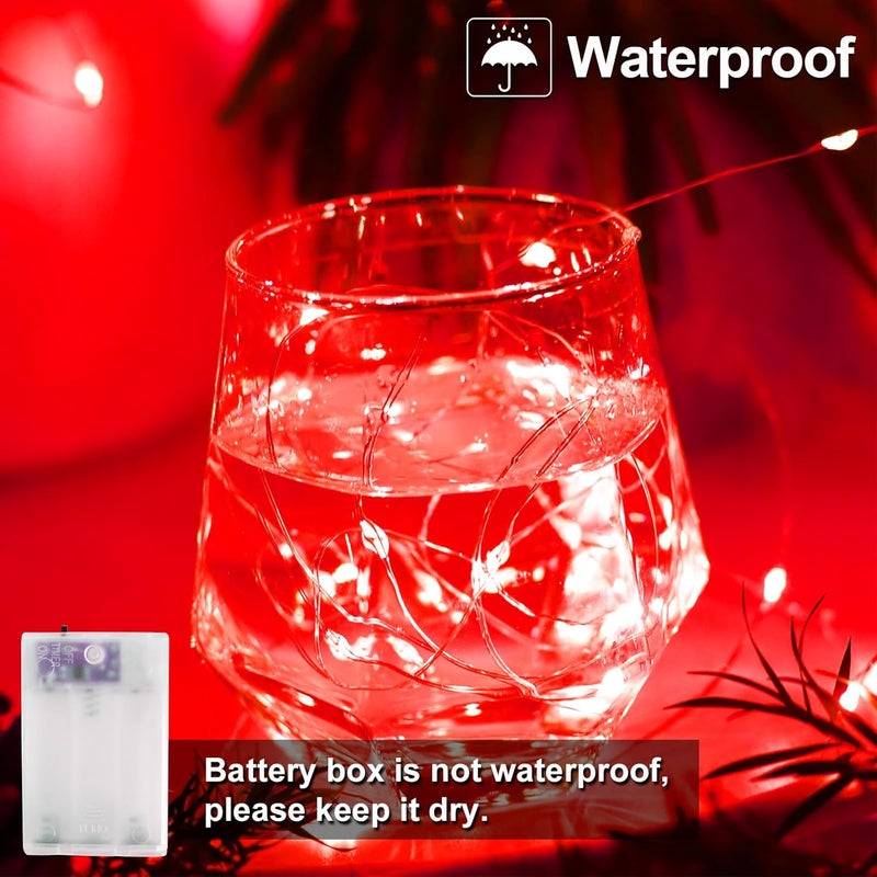 YAOZHOU Christmas Decorations Red Fairy String Lights, Battery Operated with Timer, 2 Pack Total 33FT 100 Led Mini Battery Powered Twinkle Mason Jar Waterproof Firefly Lights DIY Party Halloween - Image 5
