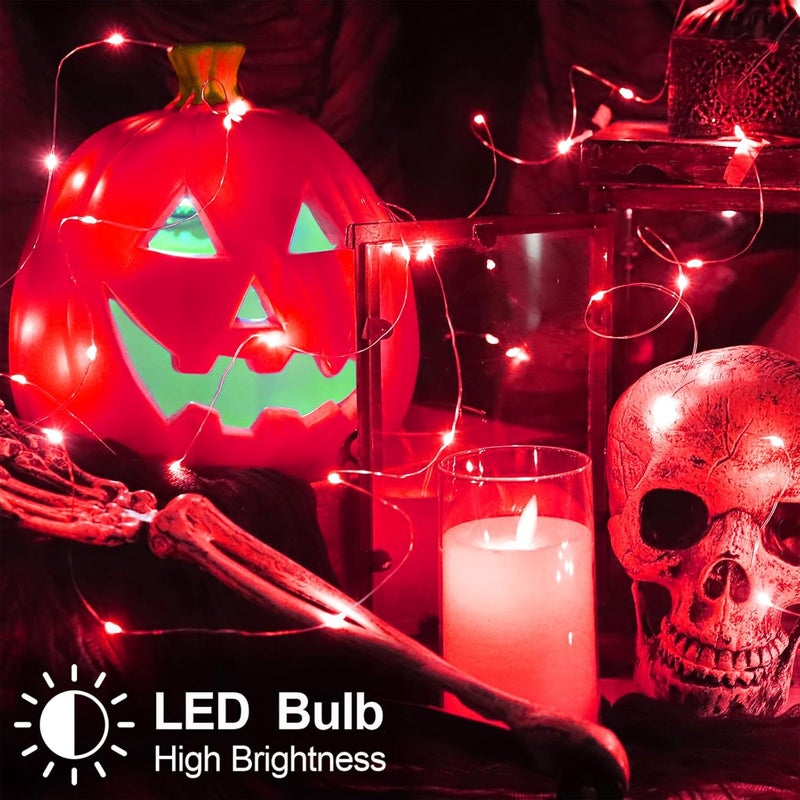 YAOZHOU Christmas Decorations Red Fairy String Lights, Battery Operated with Timer, 2 Pack Total 33FT 100 Led Mini Battery Powered Twinkle Mason Jar Waterproof Firefly Lights DIY Party Halloween - Image 4