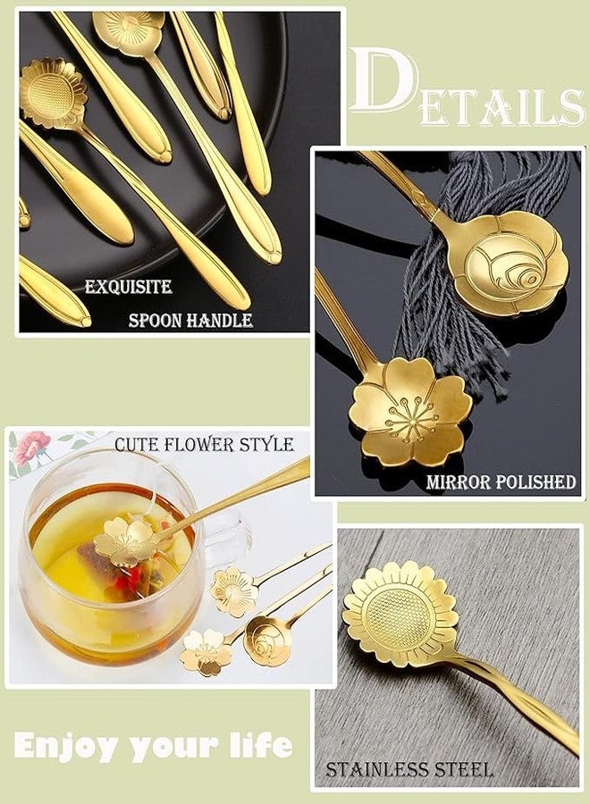 Bitnex 12 Pcs Flower Dessert Spoons,Espresso Spoons Stainless Steel,Flower Spoon Coffee Teaspoon Set,Drink Stirring Spoon for Tea, Cake, Sugar, Dessert, Ice Cream, Cocktail Stirring, Coffee (18cm) - Image 4