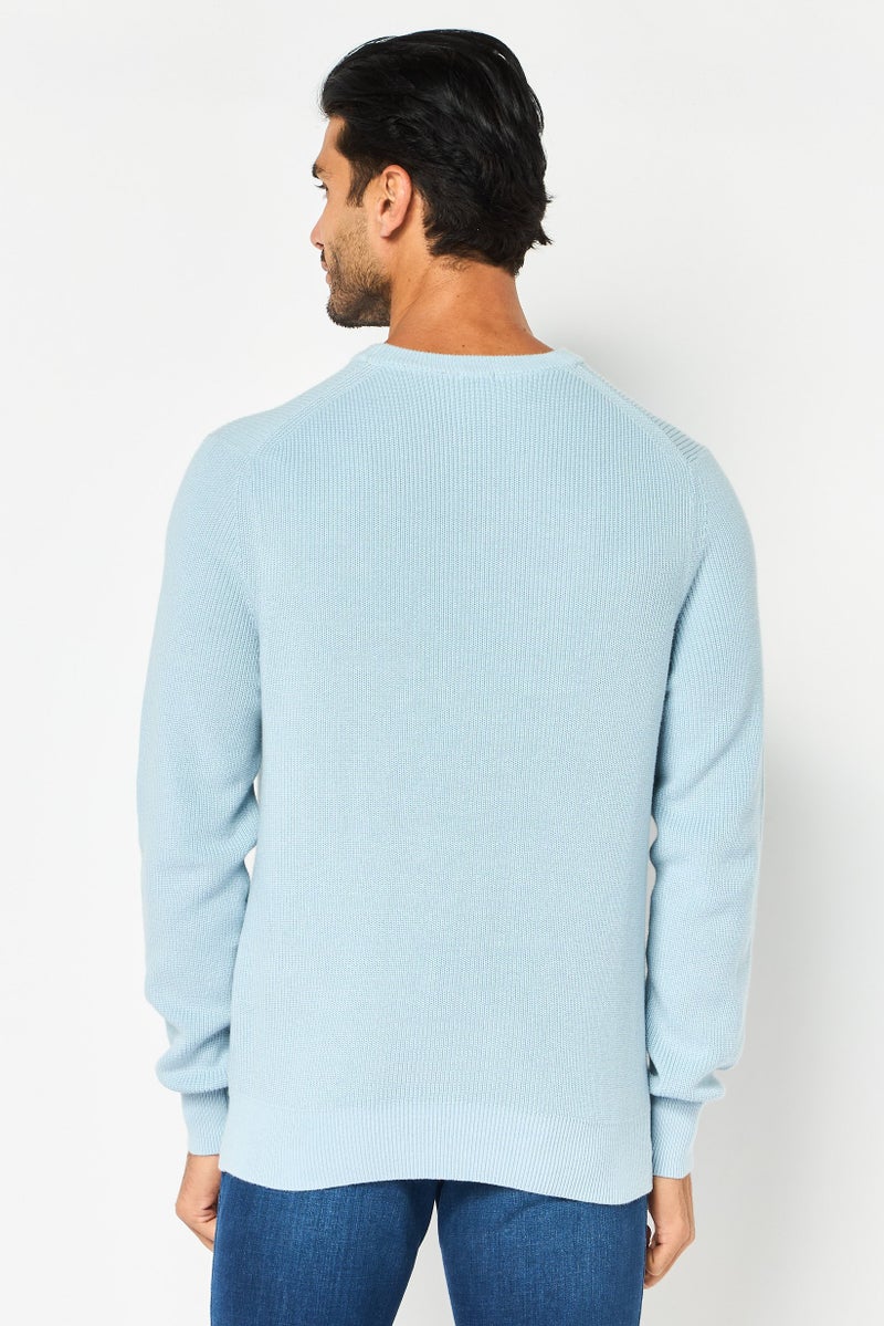 Celio Men Crew Neck Textured Long Sleeve Sweater, Light Blue - Image 4