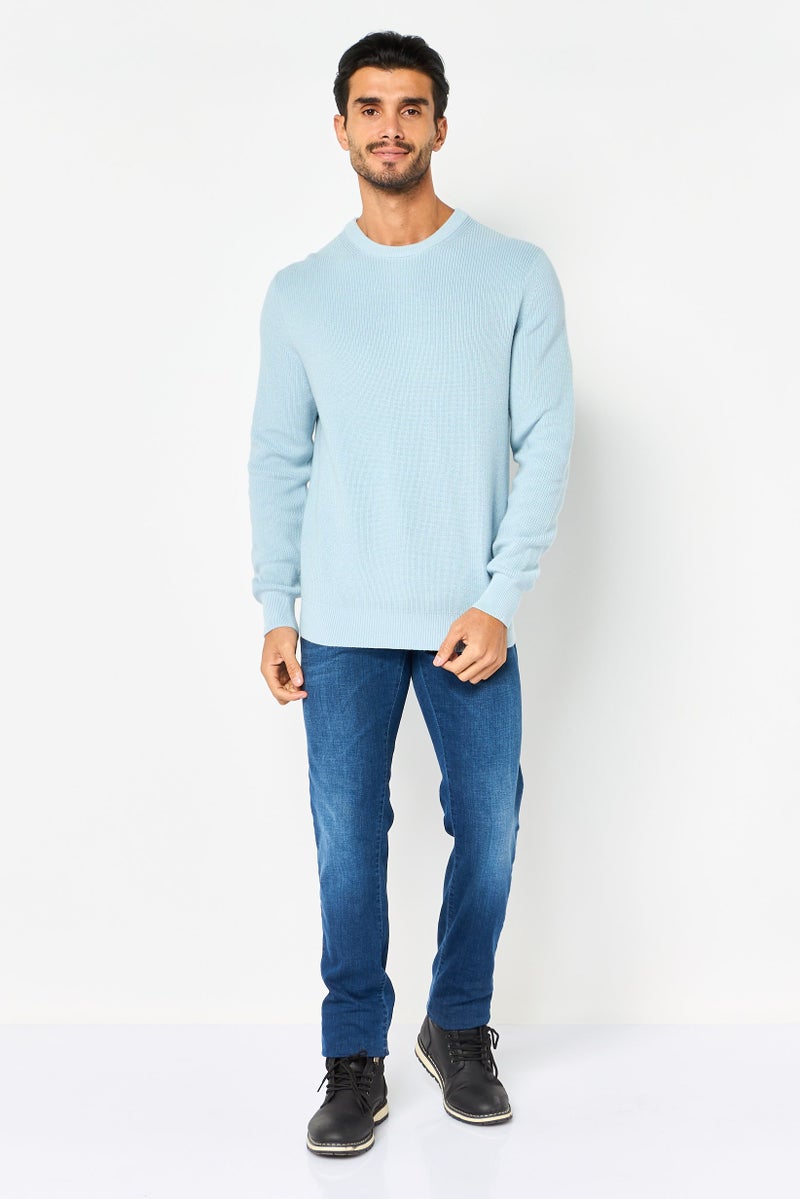 Celio Men Crew Neck Textured Long Sleeve Sweater, Light Blue - Image 2