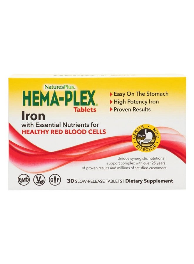 NaturesPlus Hema-Plex Iron - 30 Slow-Release Tablets, Pack of 2 - Total Blood Health - 85 mg Chelated Iron - with Vitamin C & Bioflavonoids - Non GMO, Vegetarian & Gluten Free - 60 Total Servings - Image 1