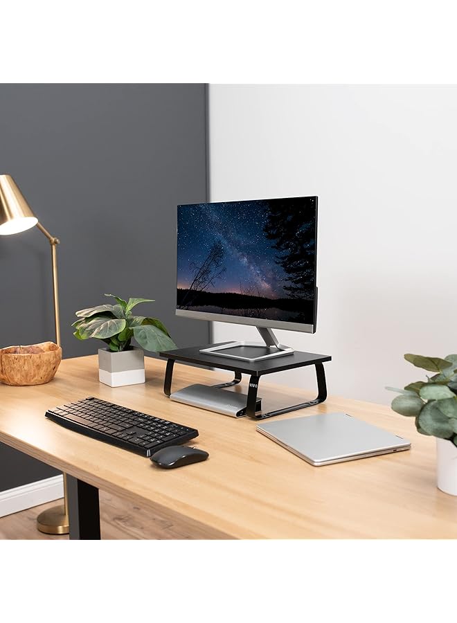erorex 15 Inch Monitor Stand Wood And Steel Desktop Riser Screen Keyboard Laptop Small Tv Ergonomic Desk And Tabletop Organizer Black Stand V000Ds - Image 2
