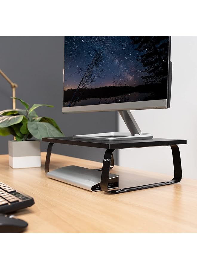 erorex 15 Inch Monitor Stand Wood And Steel Desktop Riser Screen Keyboard Laptop Small Tv Ergonomic Desk And Tabletop Organizer Black Stand V000Ds - Image 5