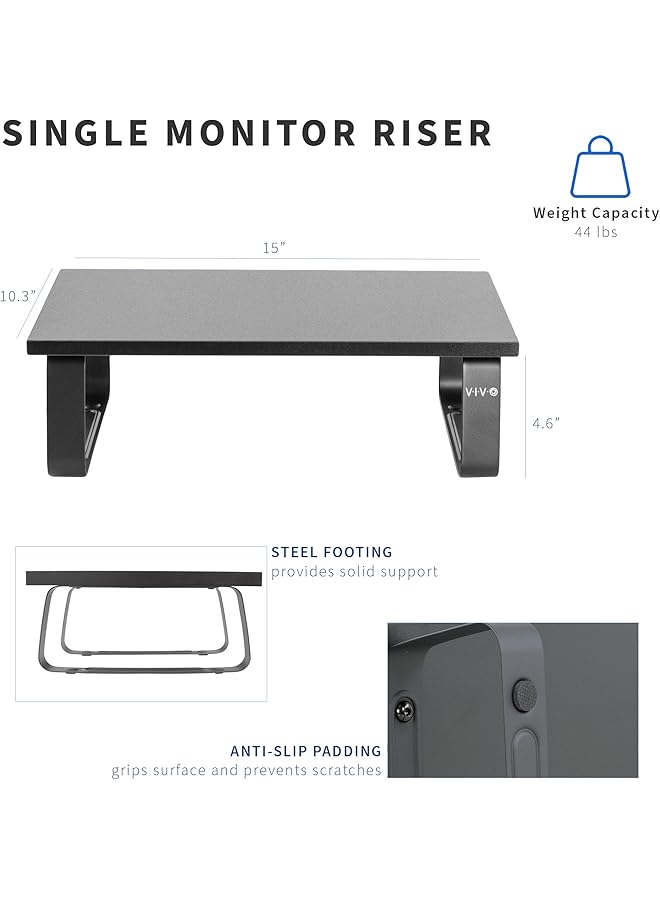erorex 15 Inch Monitor Stand Wood And Steel Desktop Riser Screen Keyboard Laptop Small Tv Ergonomic Desk And Tabletop Organizer Black Stand V000Ds - Image 3