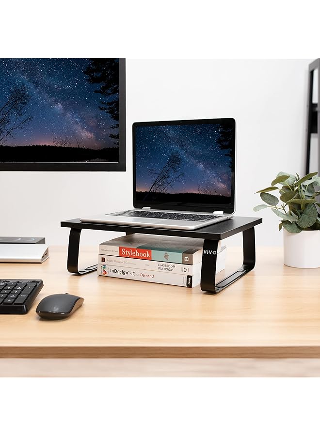 erorex 15 Inch Monitor Stand Wood And Steel Desktop Riser Screen Keyboard Laptop Small Tv Ergonomic Desk And Tabletop Organizer Black Stand V000Ds - Image 4