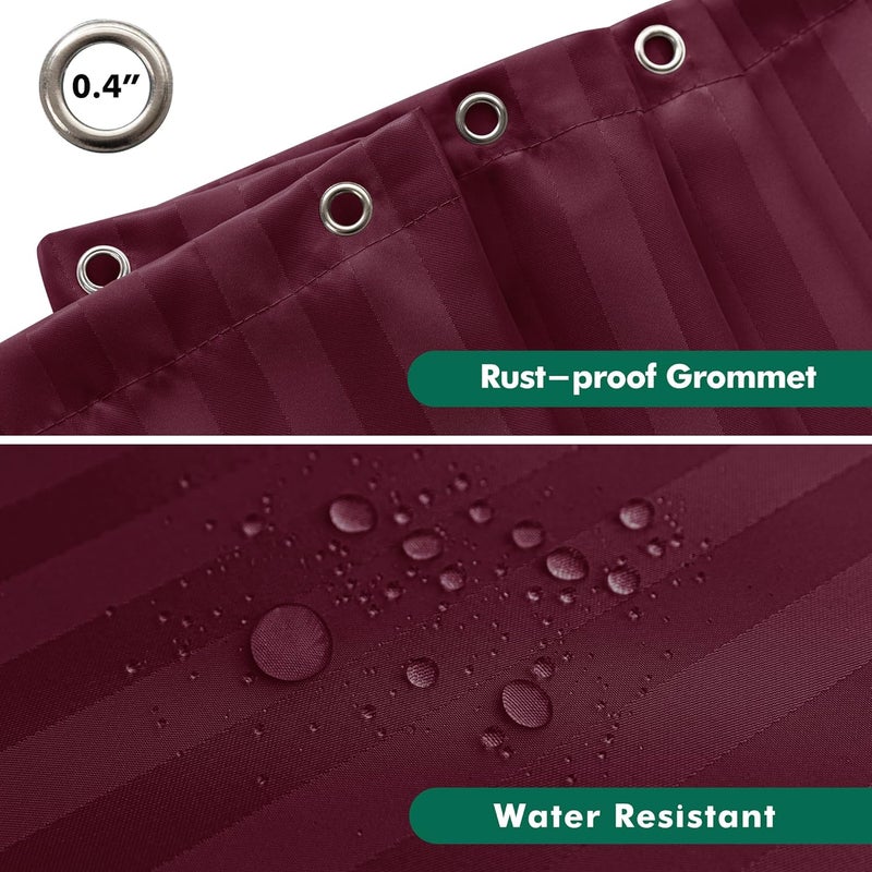 Biscaynebay Fabric Shower Curtain or Liner 72" by 72", Burgundy Water Repellent Damask Stripes Bathroom Curtains Machine Washable - Image 3