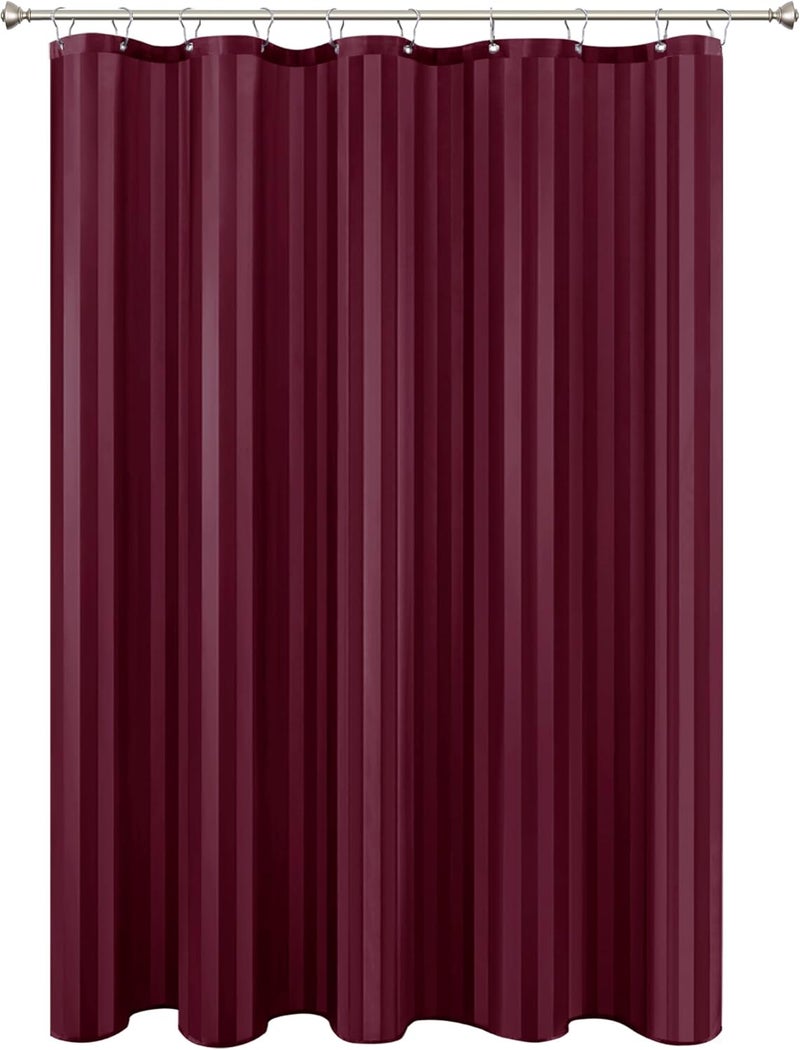 Biscaynebay Fabric Shower Curtain or Liner 72" by 72", Burgundy Water Repellent Damask Stripes Bathroom Curtains Machine Washable - Image 1