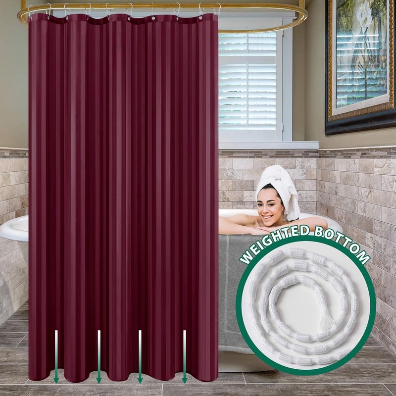 Biscaynebay Fabric Shower Curtain or Liner 72" by 72", Burgundy Water Repellent Damask Stripes Bathroom Curtains Machine Washable - Image 2