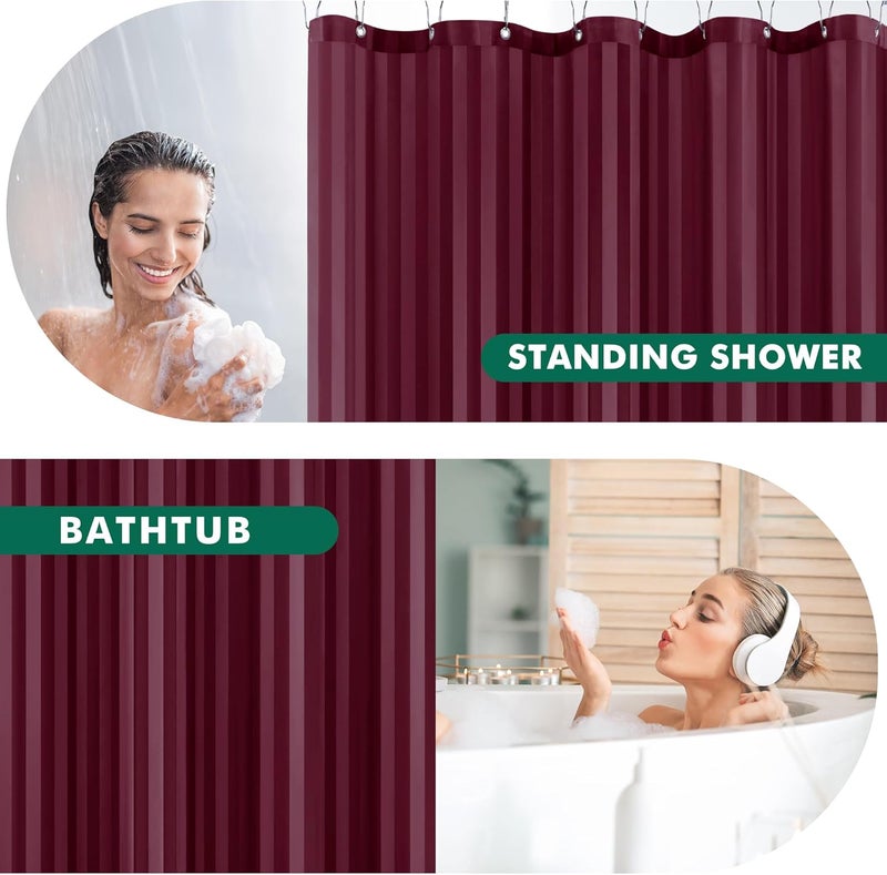 Biscaynebay Fabric Shower Curtain or Liner 72" by 72", Burgundy Water Repellent Damask Stripes Bathroom Curtains Machine Washable - Image 4