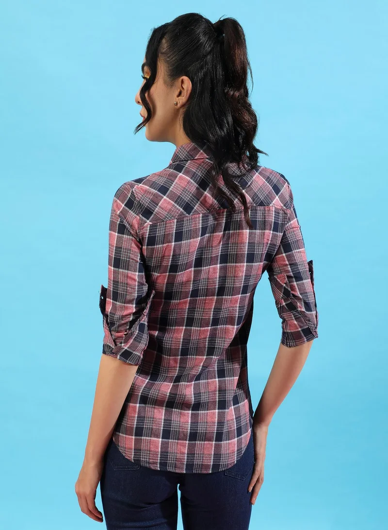 Campus Sutra Pinacolada Women's Graphite Grey Tartan Plaid Shirt For Casual Wear | Spread Collar | Long Sleeve | Button Closure | Shirt Designed With Comfortable Fit For Woman & Girls
