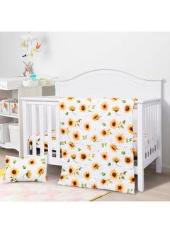 JISEN JISEN 3 Piece Baby Crib Bedding Set for Girls - Soft Floral Crib Comforter Set with Crib Sheet Comforter and Pillowcase Sunflowers  - Image 2