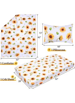 JISEN JISEN 3 Piece Baby Crib Bedding Set for Girls - Soft Floral Crib Comforter Set with Crib Sheet Comforter and Pillowcase Sunflowers  - Image 4