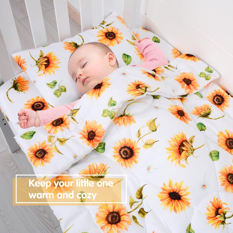 JISEN 3 Piece Baby Crib Bedding Set for Girls - Soft Floral Crib Comforter Set with Crib Sheet Comforter and Pillowcase Sunflowers - Image 5