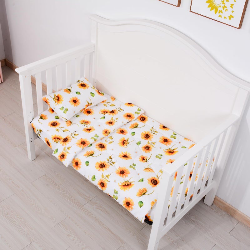 JISEN 3 Piece Baby Crib Bedding Set for Girls - Soft Floral Crib Comforter Set with Crib Sheet Comforter and Pillowcase Sunflowers - Image 3