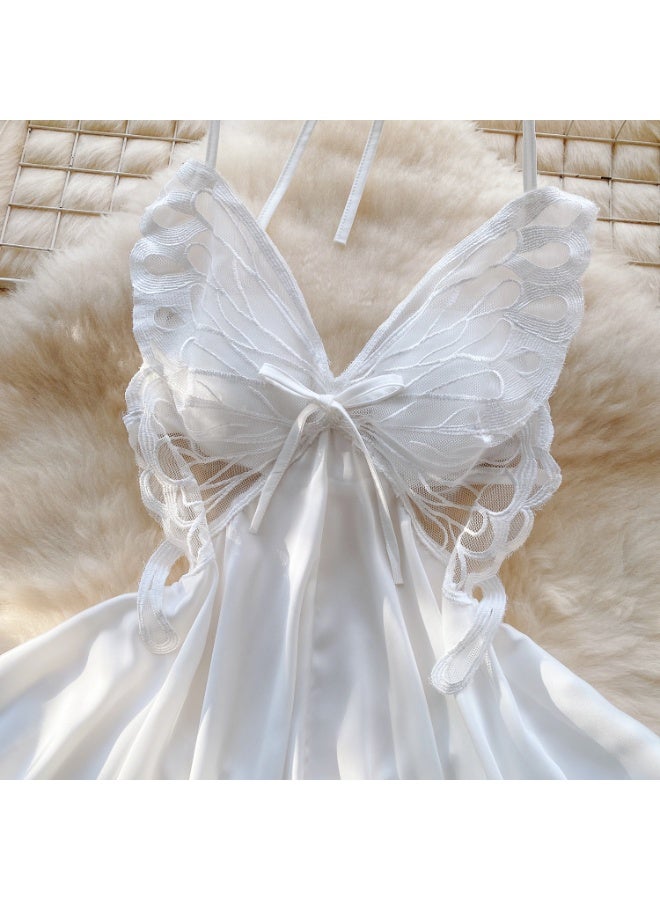 كابريشوس فستان ساتان أنيق برقبة هالتر وتصميم دانتيل مستوحى من شكل الفراشة - Image 3