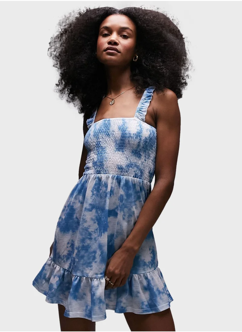 TOPSHOP Printed Ruched Strappy Dress