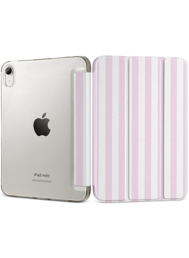 DONGKE for iPad mini 7 (A17 Pro) 2024 & iPad mini 6 2021 8.3 Inch, Slim Foldable Stand Hard PC Translucent Back Shell Smart Cover for iPad mini 7th/6th Generation [Auto Wake/Sleep] - Pink Stripes - Image 1
