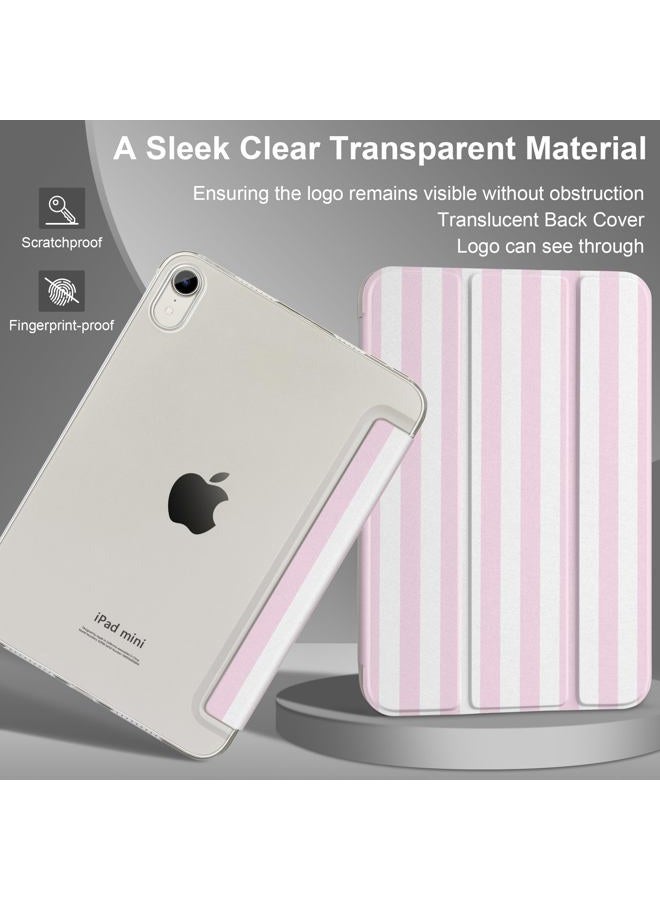 DONGKE for iPad mini 7 (A17 Pro) 2024 & iPad mini 6 2021 8.3 Inch, Slim Foldable Stand Hard PC Translucent Back Shell Smart Cover for iPad mini 7th/6th Generation [Auto Wake/Sleep] - Pink Stripes - Image 5